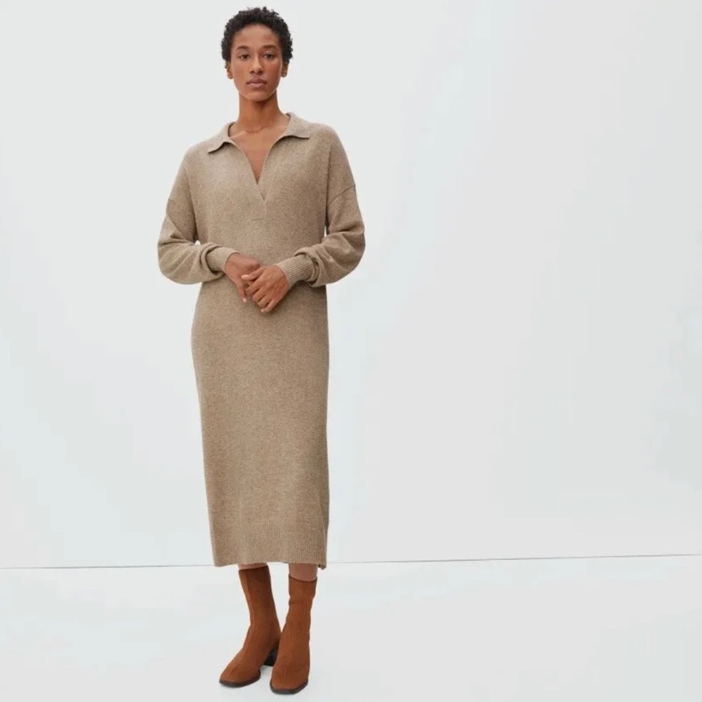 Everlane The Cashmere Polo Long Dress Toasted Sesame Taupe